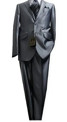Fitted Discounted Sale Slim Cut 2 Button Shiny Flashy Metallic Slim Fit & Slim Silver Sharkskin Suit