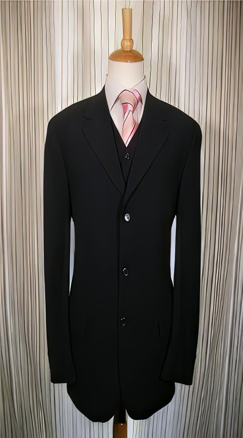 Men's Black 3 Button Vested 3 Piece three piece suit - Jacket + Pants + Vest