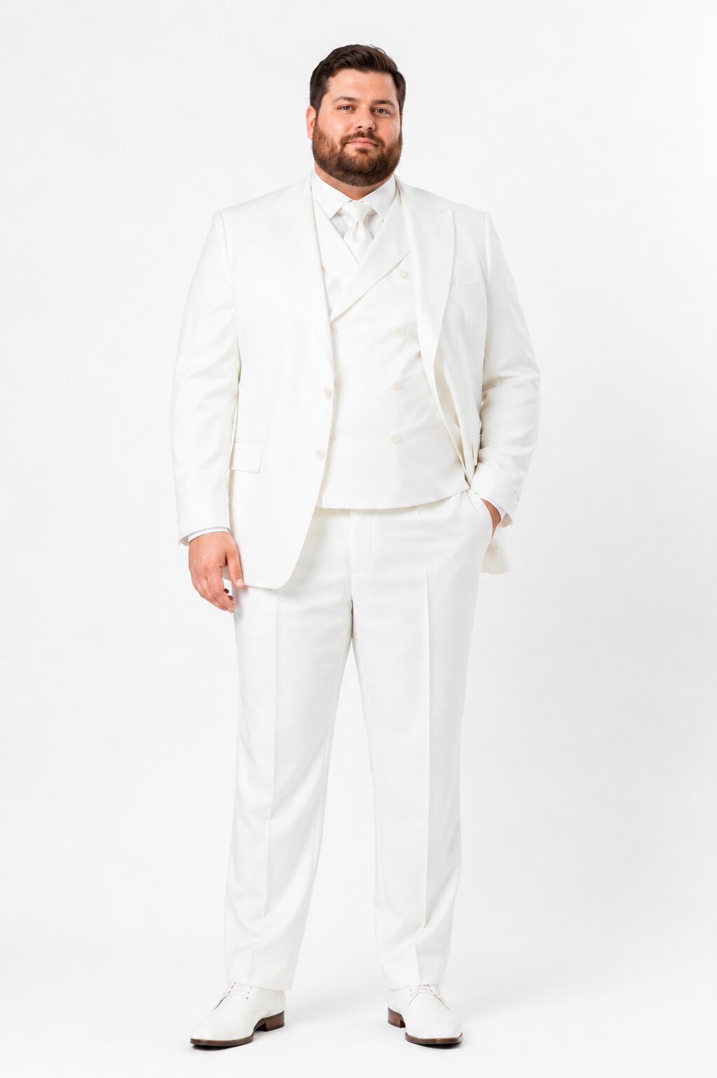 Tiglio Italian Suit - Real Wool Fabric Super 150's San Giovesse off White, Wide Leg Suit & Vest super 150" wool in Color Off White