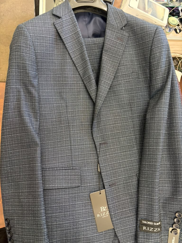 Men's Blue Micro Check Hounstooth small windowpane plaid 3-Piece Suit – Vested Slim Fit Business, Wedding & Formal Suit