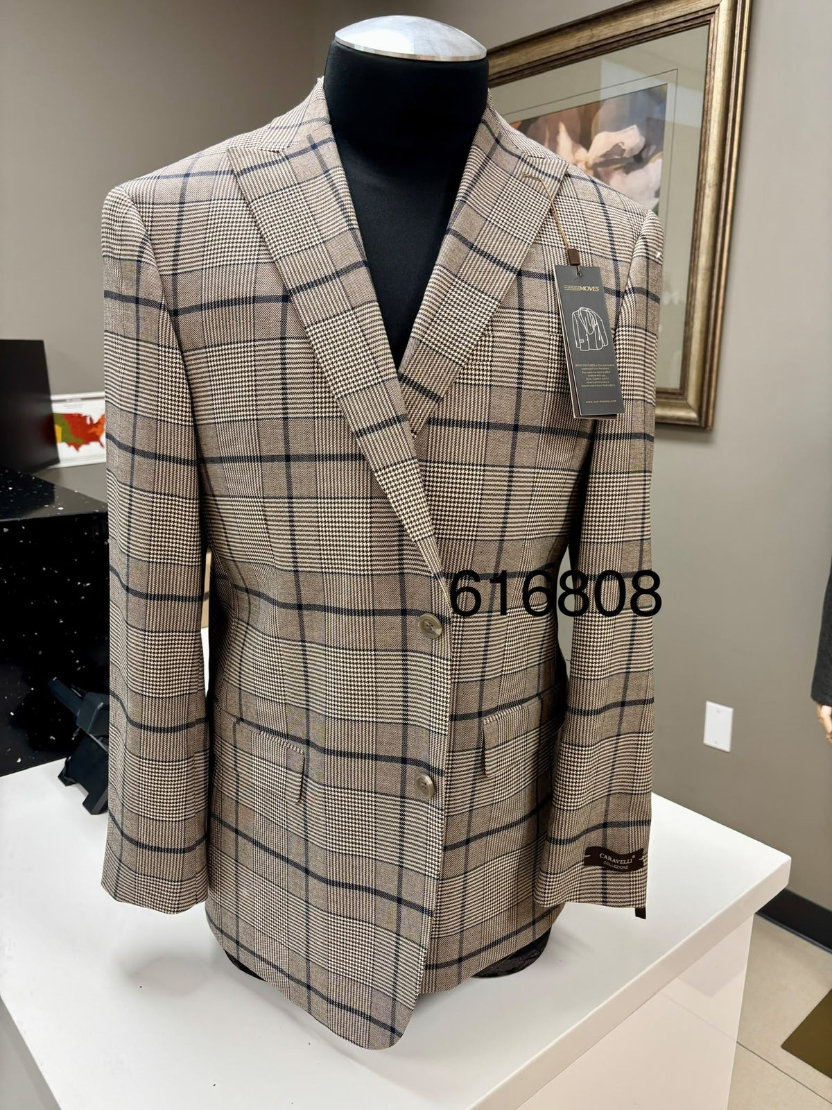 Men’s Tan Beige Peaky Blinders Glen Plaid Blazer English Style Textured Wool Winter Sport Coat Checkered Windowpane