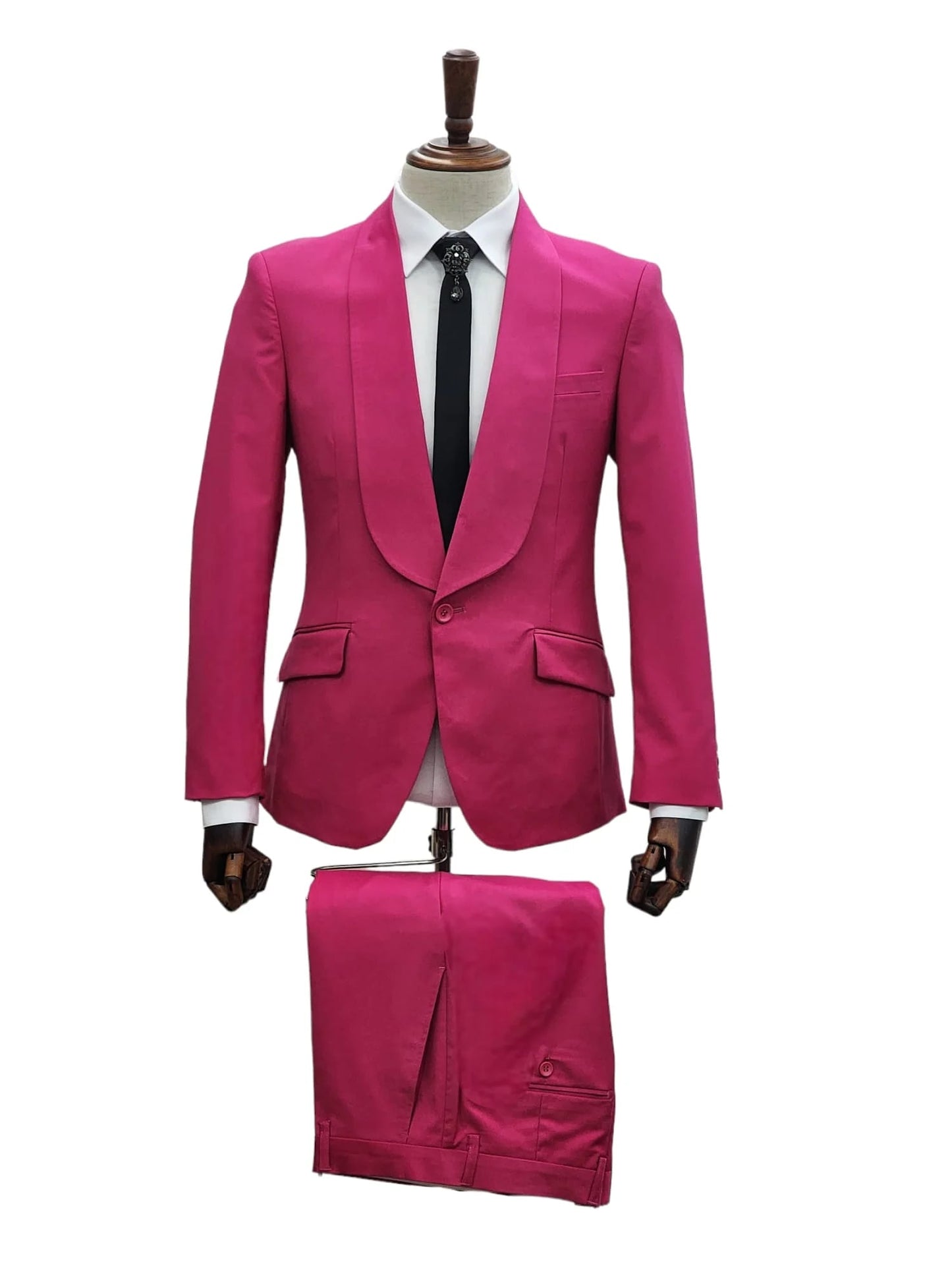 Mens Hot Pink Tuxedo Dinner Jacket + Pants with Shawl Lapel – Slim Fit 2-Piece Suit for Weddings, Proms Suit in Fuchsia Colors - Image 6