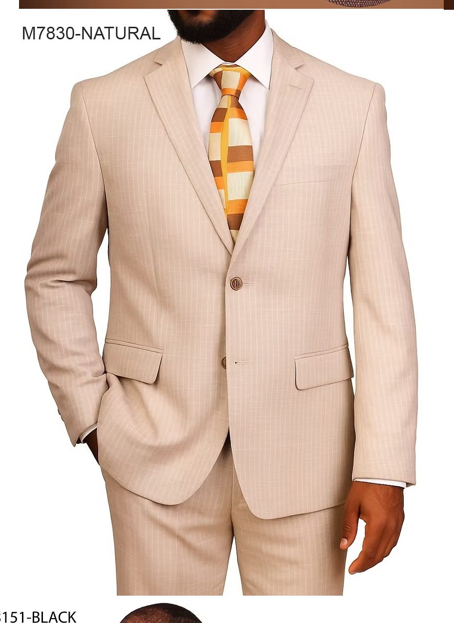 Vitali Men’s Natural Beige Pinstripe Suit – Summer Tan Pinstripe Weddings and Business Wear Modern Fit