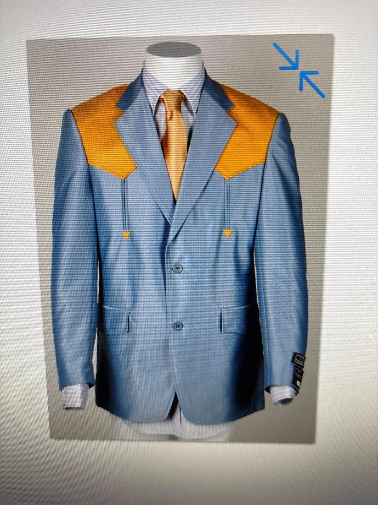 Men’s Sky Blue and Gold Western Cowboy Blazer – Classic Country Style Jacket, Retro in Steel Blue Color
