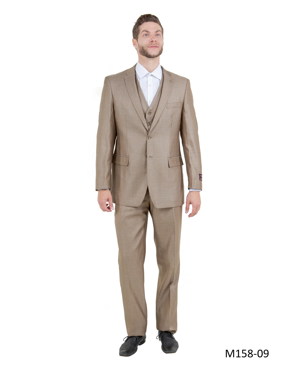 Mens Sharkskin Dark Taupe Tan with sheen Western 3 Piece Suit – Classic Country Style Blazer Vest Pants Set, Formal Cowboy Suit Outfit
