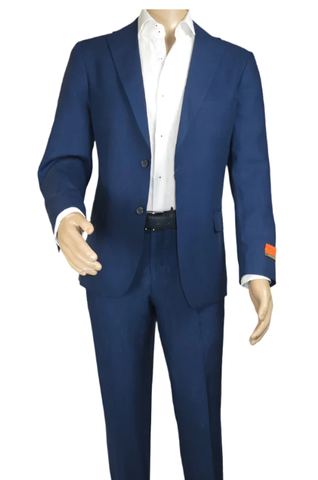Mens Enzo Tovare Denim Blue Linen Summer Suit – Breathable Two Piece Suit for Wedding, Business, Travel Modern Fit