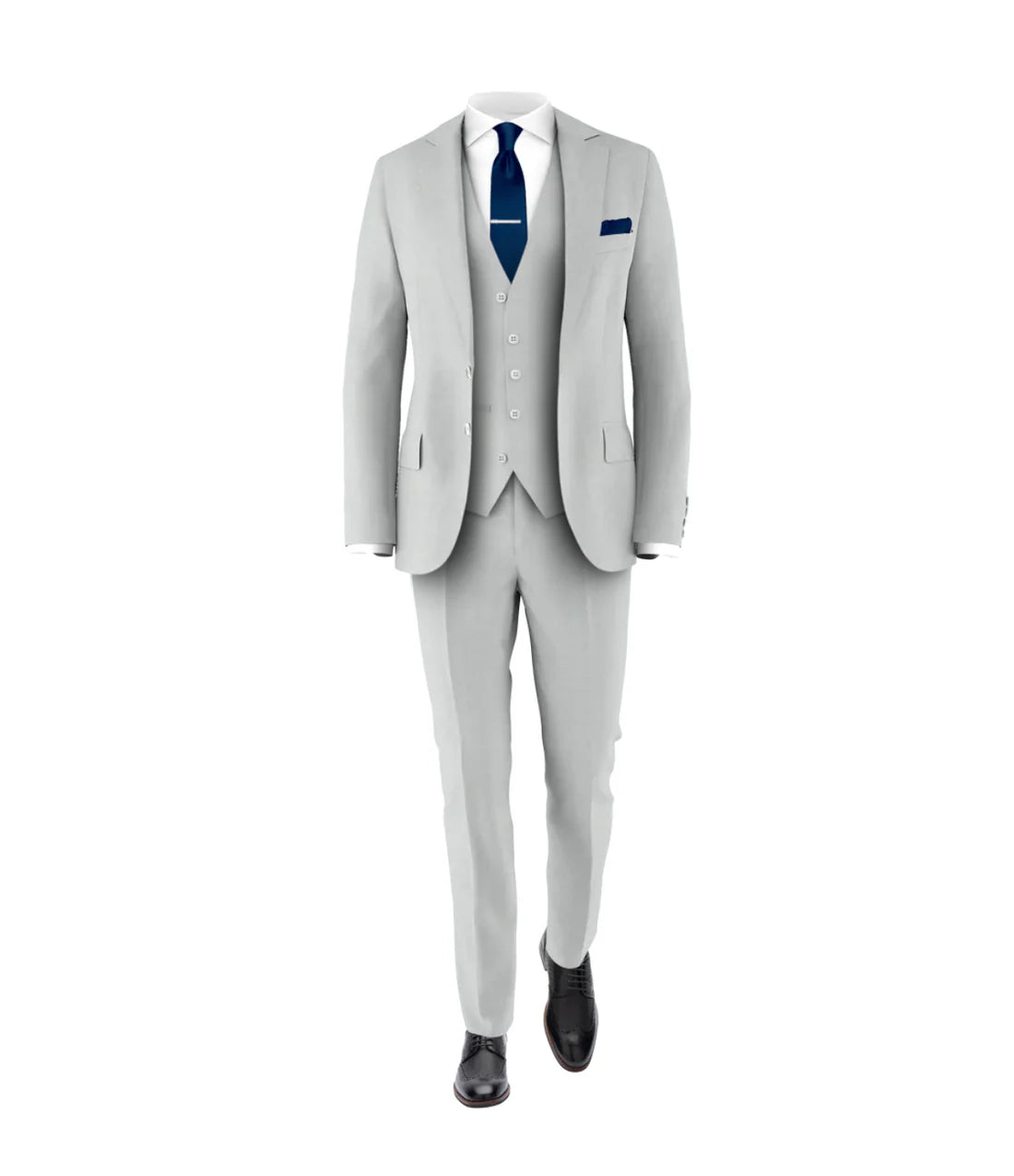Men’s Silver & Navy Blue 3-Piece Suit – Wedding, Business and Formal Suit with Free Matching Tie Modern Fit