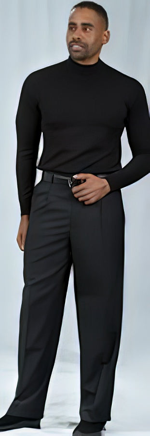 Pacelli Black Pleated Baggy Fit Dress Pant unhemmed unfinished bottom Men's Wide Leg Trousers - Dress Slacks For Men On Sale