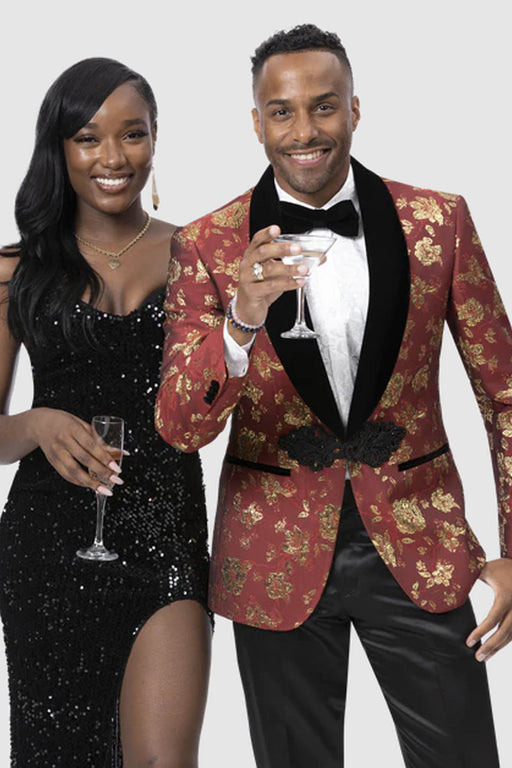 Men's Gold & Red Paisley Tuxedo Jacket by EJ Samuel