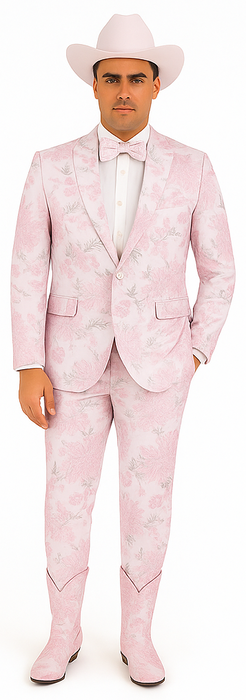 Package Package Combo Mens Pink Suit - Paisley Fancy Floral Suits with Matching Bowtie