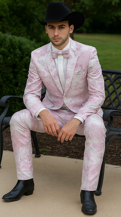 Package Package Combo Mens Pink Suit - Paisley Fancy Floral Suits with Matching Bowtie