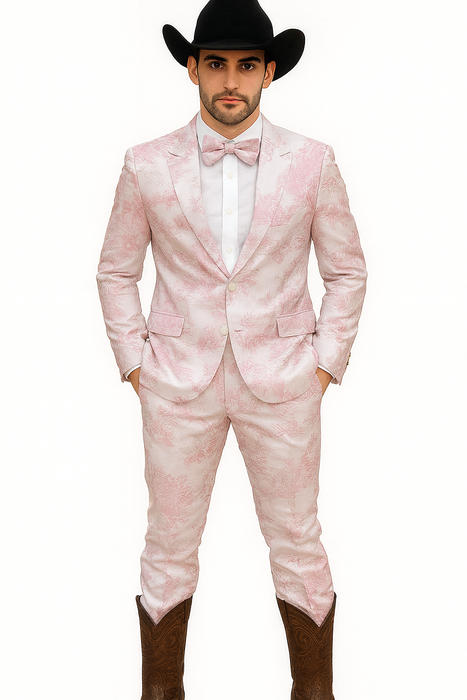 Package Package Combo Mens Pink Suit - Paisley Fancy Floral Suits with Matching Bowtie