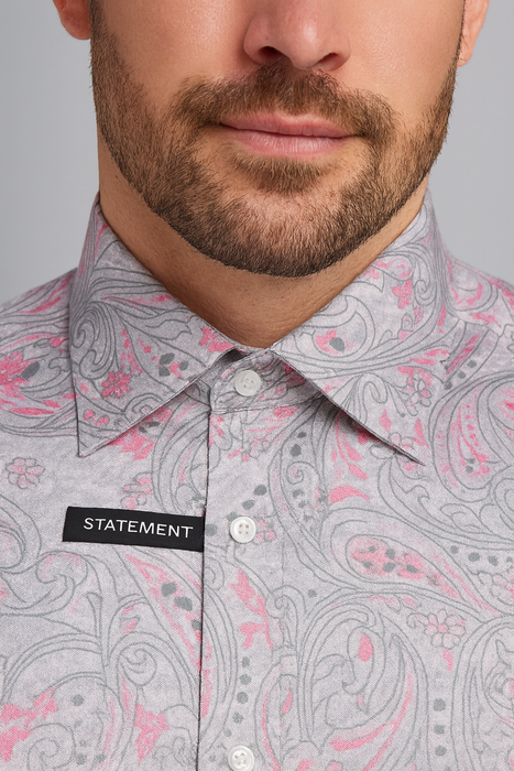 Mens Paisley Shirts - Club Fashion Dress Shirt Spread Collar in  Color Grey