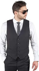 Men's Matching Vest + Pleated Or Flat Front Pants Slacks Black