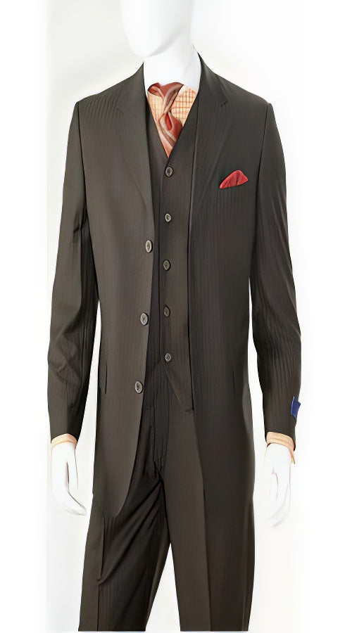 Men's 100% Wool Black Side Vents Three Button Vested Suit