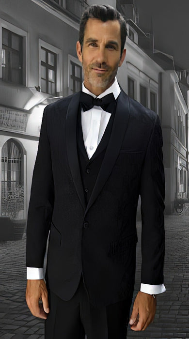 Men's black 1 Button Vested tuxedo Suit