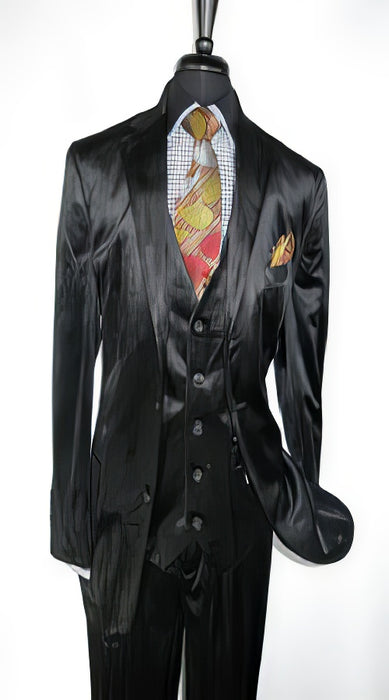 Men's Black 2 Button Velvet Fabric 3 Piece Vested Side Vent Suit with Pleated Pants velour Men's blazer Jacket