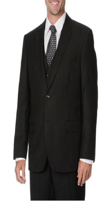 Brand: Caravelli Collezione Suit - Caravelli Suit - Caravelli italy Caravelli Men's 2 Button Black Pinstripe Vested Fully Lined Suit