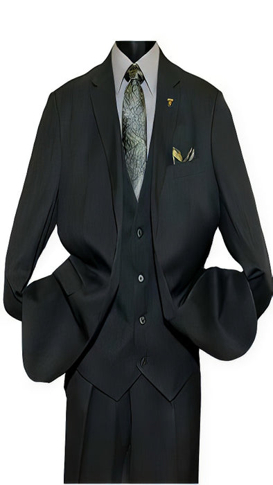 Men's Black Two Button Vested Suit