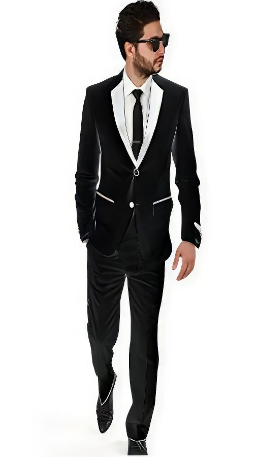 Men 3 Piece Slim Fit Double Vested Black Suit