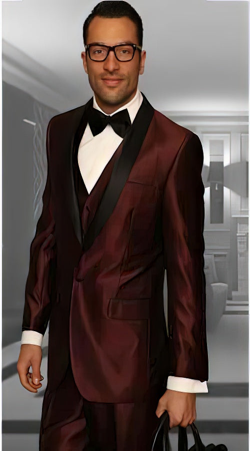 Black and Burgundy ~ Wine ~ Maroon Suit Men's Shawl Lapel 3 Piece Statement Suits Clothing Confidence Modern Fit Suits Vested Tuxedo Burgundy Suit Burgundy Tuxedo