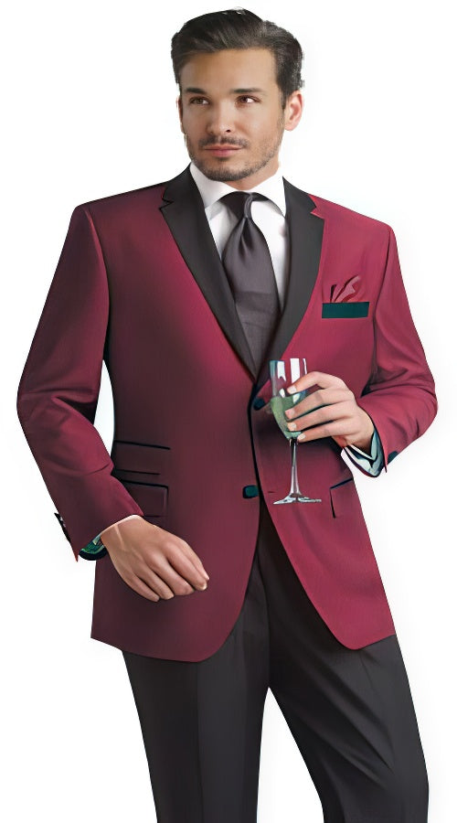 Black and Burgundy ~ Maroon Suit ~ Wine Color Two Button  Party Suit & Tuxedo & Blazer Suit W/ Black + Free Pants Dinner Jacket