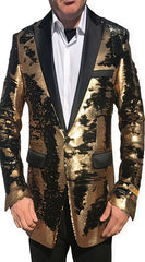 Gold Shiny Black Peak Lapel paisley look Fashion Tuxedo sport coats jacket