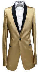 Men Gold Contrast Lapel Black Shawl Collar 2 Toned Dinner Jacket Blazer Fashion Tuxedo For Men