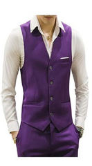 Men'S Matching Waistcoat Casual Suit Dress Tuxedo Wedding Men'S Vest ~ Waistcoat ~ Waist Coat & Pants Set Package Combo ~ Combination Purple