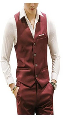Men's Matching Waistcoat Casual Suit Dress Tuxedo Wedding Men's Vest ~ Waistcoat ~ Waist Coat & Pants Set Package Combo ~ Combination Wine