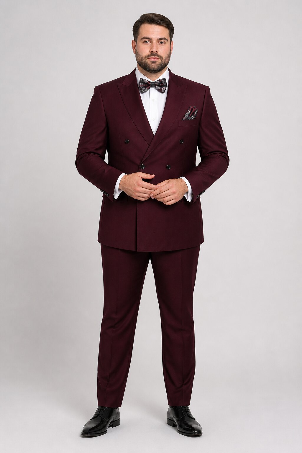 Men's Designer Double Breasted Wool Suit in Burgundy Modern Fit