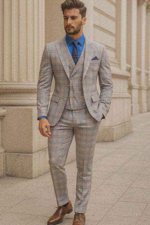 Classic Men’s Checkered 3-Piece Suit – Wedding & Business Wear