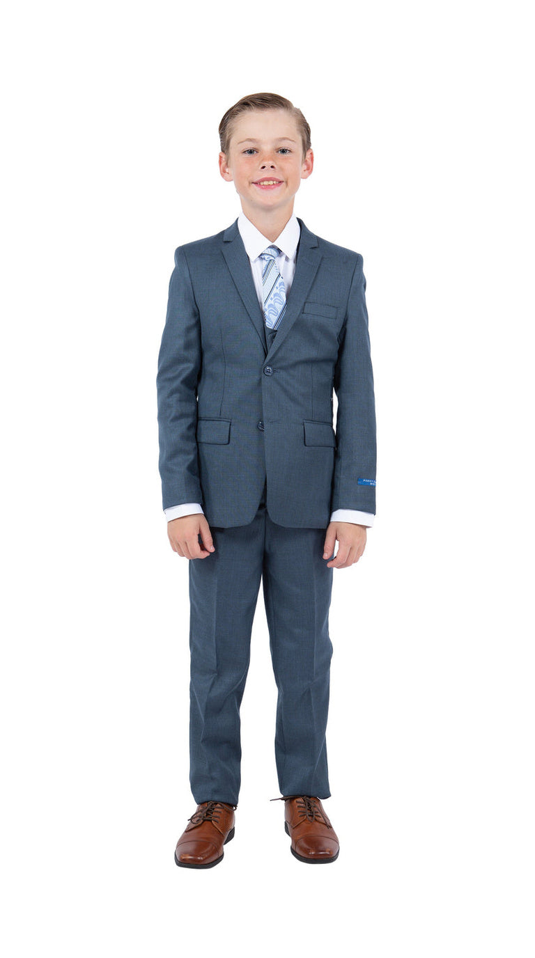 Perry Ellis Boys' Sharkskin 5-Piece Suit - Mid Navy
