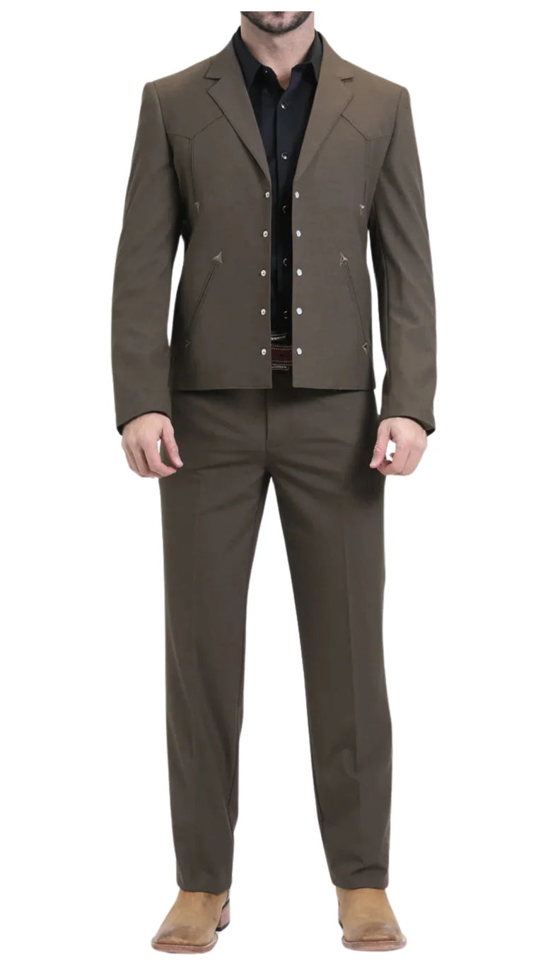Men's Brown Western Suit 2-Piece - Cowboy Suit with Western Yoke & Pearl Snaps