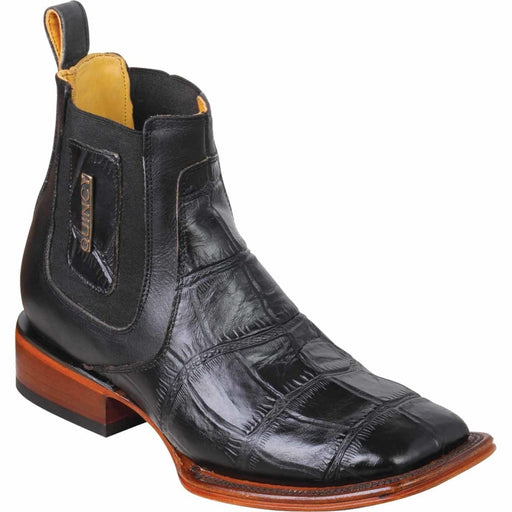 Men's Caiman Belly Print Leather Square Toe Ankle Boots