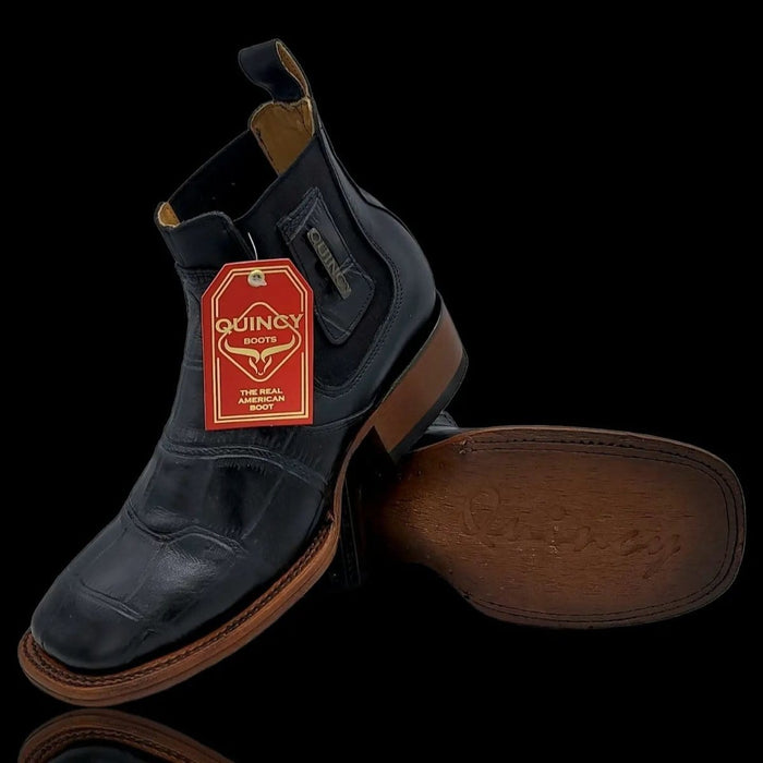 Men's Caiman Belly Print Leather Square Toe Ankle Boots