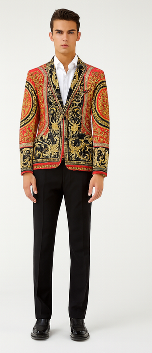 Red and Gold and Black Tuxedo Jacket - Designer Pattern