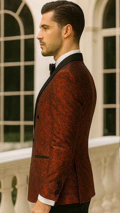 Red Double Breasted Rough Streak Pattern Satin Peak Lapel Stacy Adams Men's Jacket