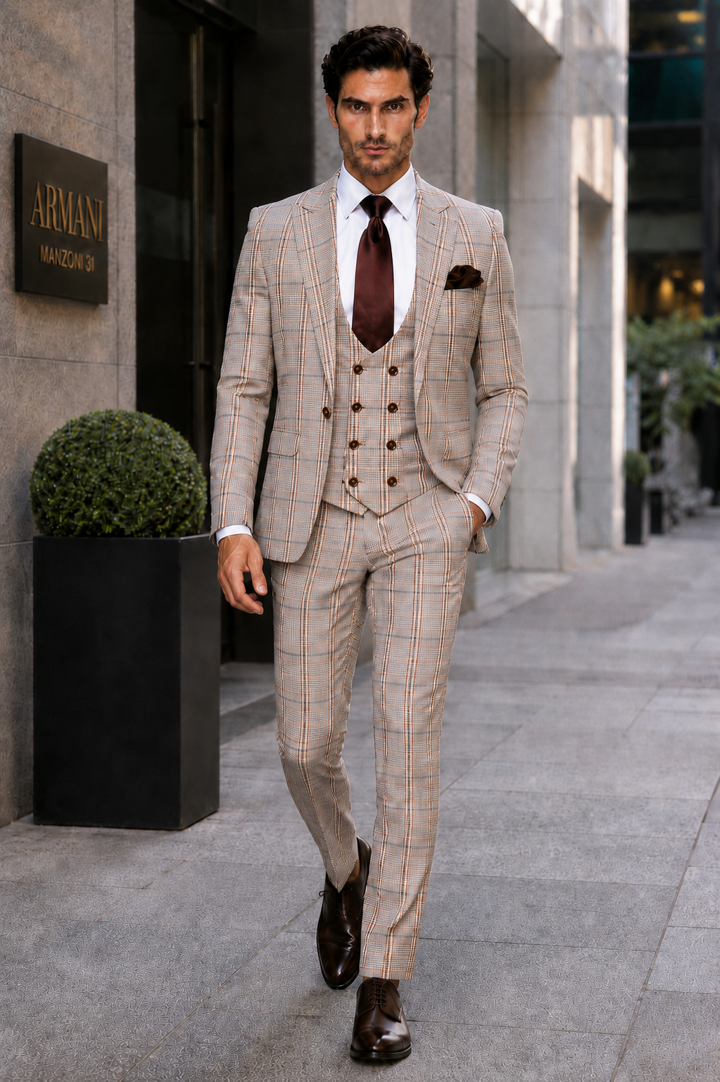 Rossi Man MAX RM1824 Slim Fit 3-Piece Light Brown Suit – Elegant Formalwear for Men