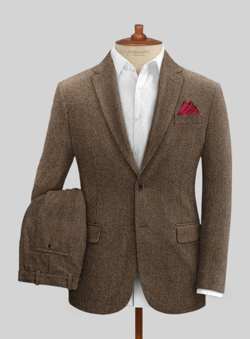 Rust Wool Tweed Suit – Heritage Herringbone Design for Men