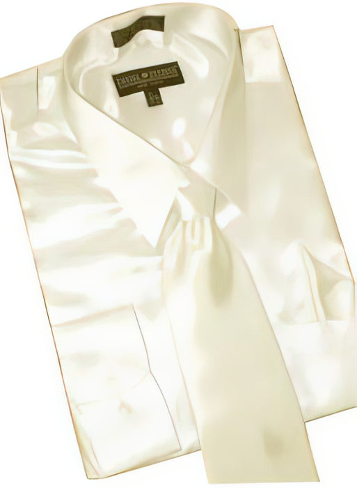 Fashion Cheap Priced Sale Satin Cream Ivory Dress Shirt Combinations Set Tie Hanky Men's Dress Shirt