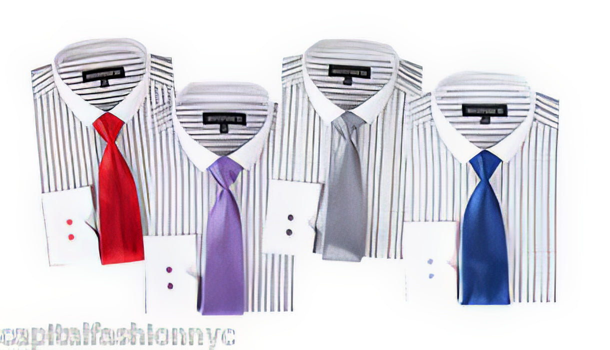 Striped From George Slim Tie White Collar Two Toned Contrast Multi-color Men's Dress Shirt