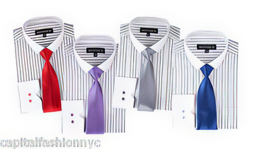 Striped From George Slim Tie White Collar Two Toned Contrast Multi-color Men's Dress Shirt