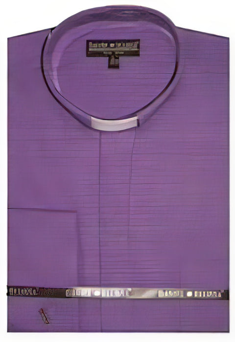 Men's mandarin collarless Preacher Round Style purple shirt ~ Poly&cotton fabric dress Men's Dress Shirt