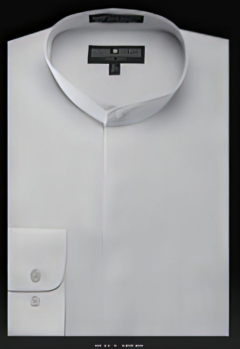 LGSG01 Oriental Mao Chines Style No Collar Basic Banded Collar Preacher Round Style Mandarin Collarless Silver Banded Collar Men's Dress Shirts
