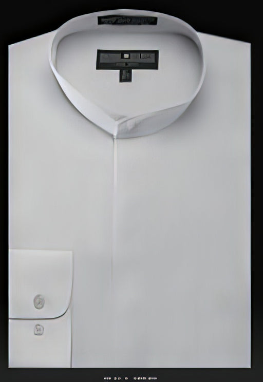 LGSG01 Oriental Mao Chines Style No Collar Basic Banded Collar Preacher Round Style Mandarin Collarless Silver Banded Collar Men's Dress Shirts
