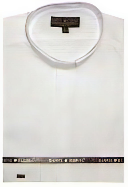 65% Poly Men's Banded Collar Mandarin Collarless Preacher Round Style White Men's Dress Shirts