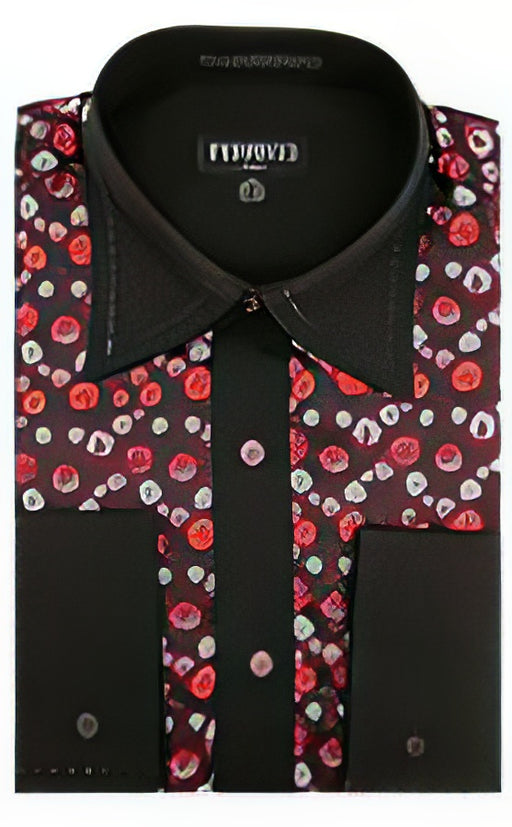Two Toned Lay Down Collar Microfiber Solid Accents Multi-Colored Floral Design Red Men'S Dress Shirt
