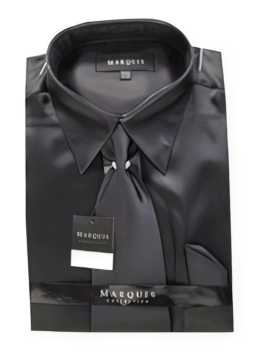 Fashion Cheap Priced Sale Men'S New Black Satin Dress Shirt Combinations Set Tie Combo Shirts Men'S Dress Shirt