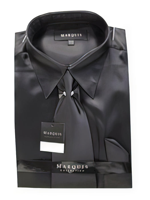 Fashion Cheap Priced Sale Satin Black Dress Shirt Combinations Set Tie Hanky Set Men'S Dress Shirt